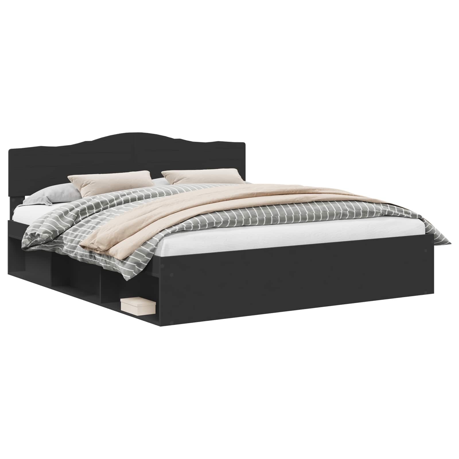 Sängram med huvudgavel Svart 180 x 200 cm Massiv furu