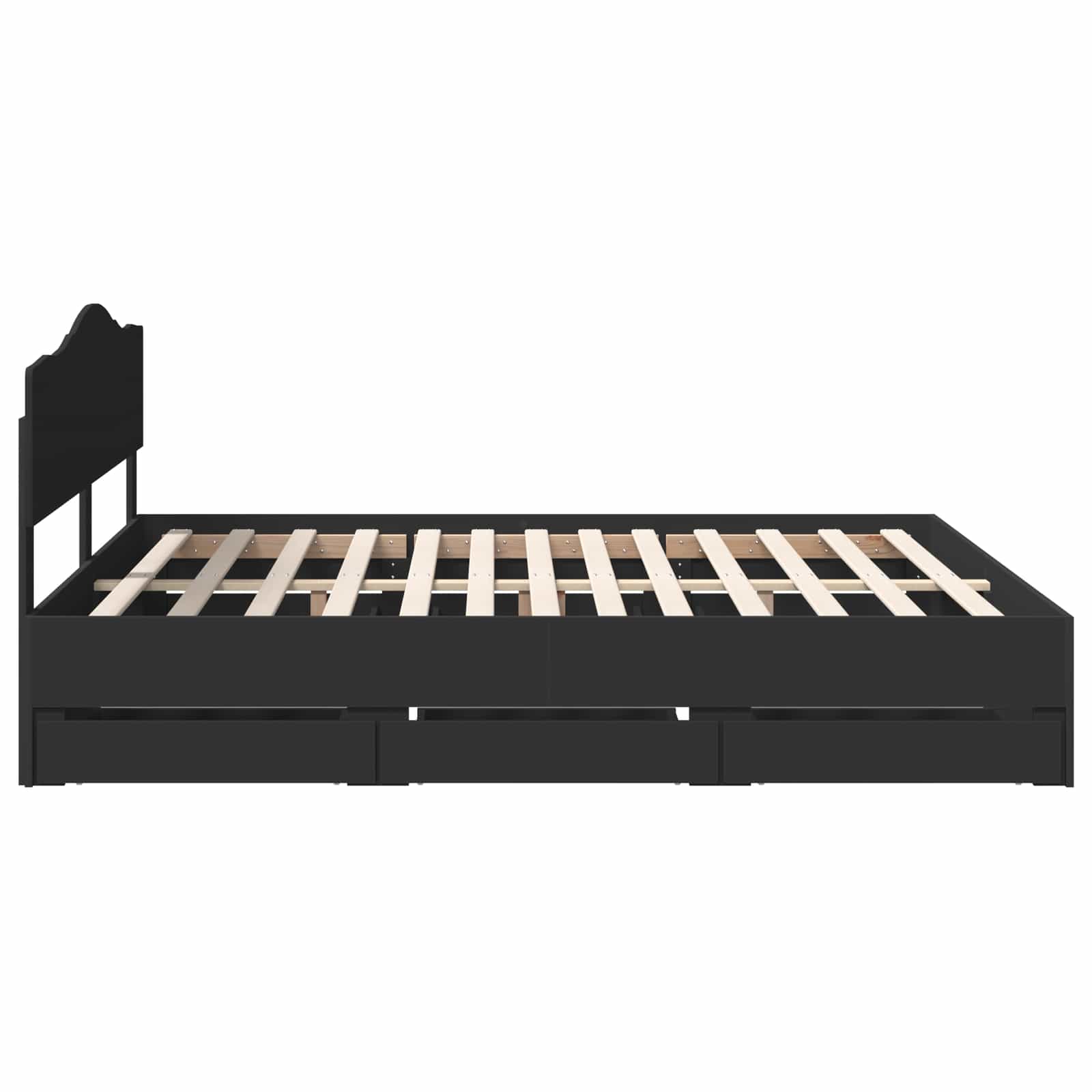 Sängram med låda med huvudgavel Svart 200 x 200 cm Ingenjörsträ