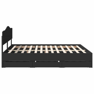 Sängram med låda med huvudgavel Svart 200 x 200 cm Ingenjörsträ