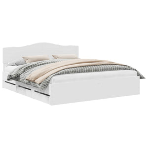 Sängram med låda med huvudgavel Vit 180 x 200 cm Ingenjörsträ