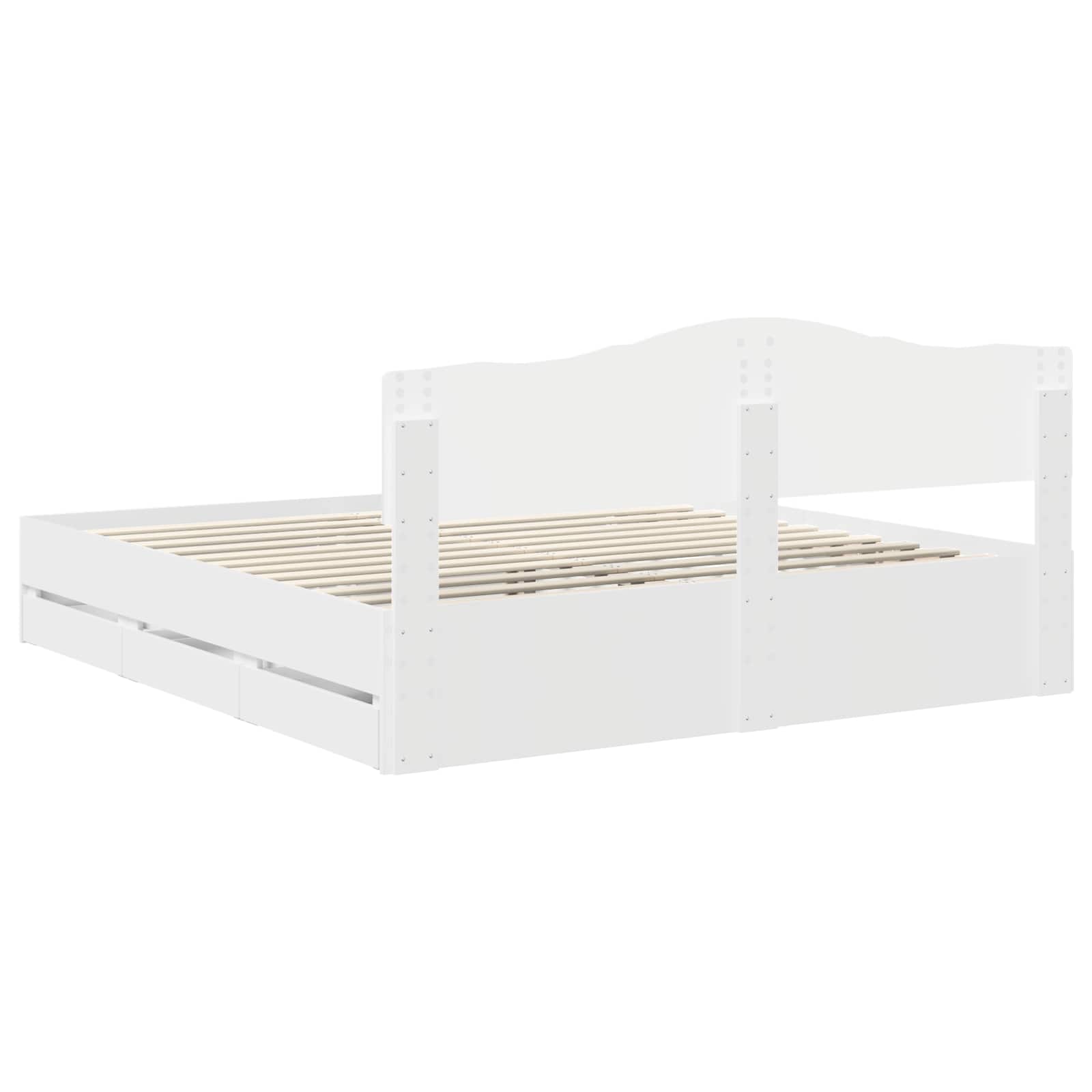 Sängram med låda med huvudgavel Vit 180 x 200 cm Ingenjörsträ