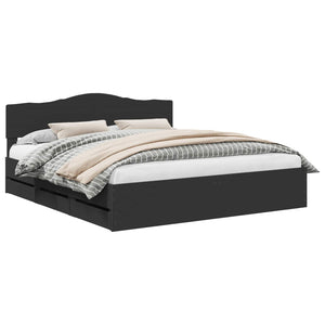Sängram med låda med huvudgavel Svart 180 x 200 cm Ingenjörsträ