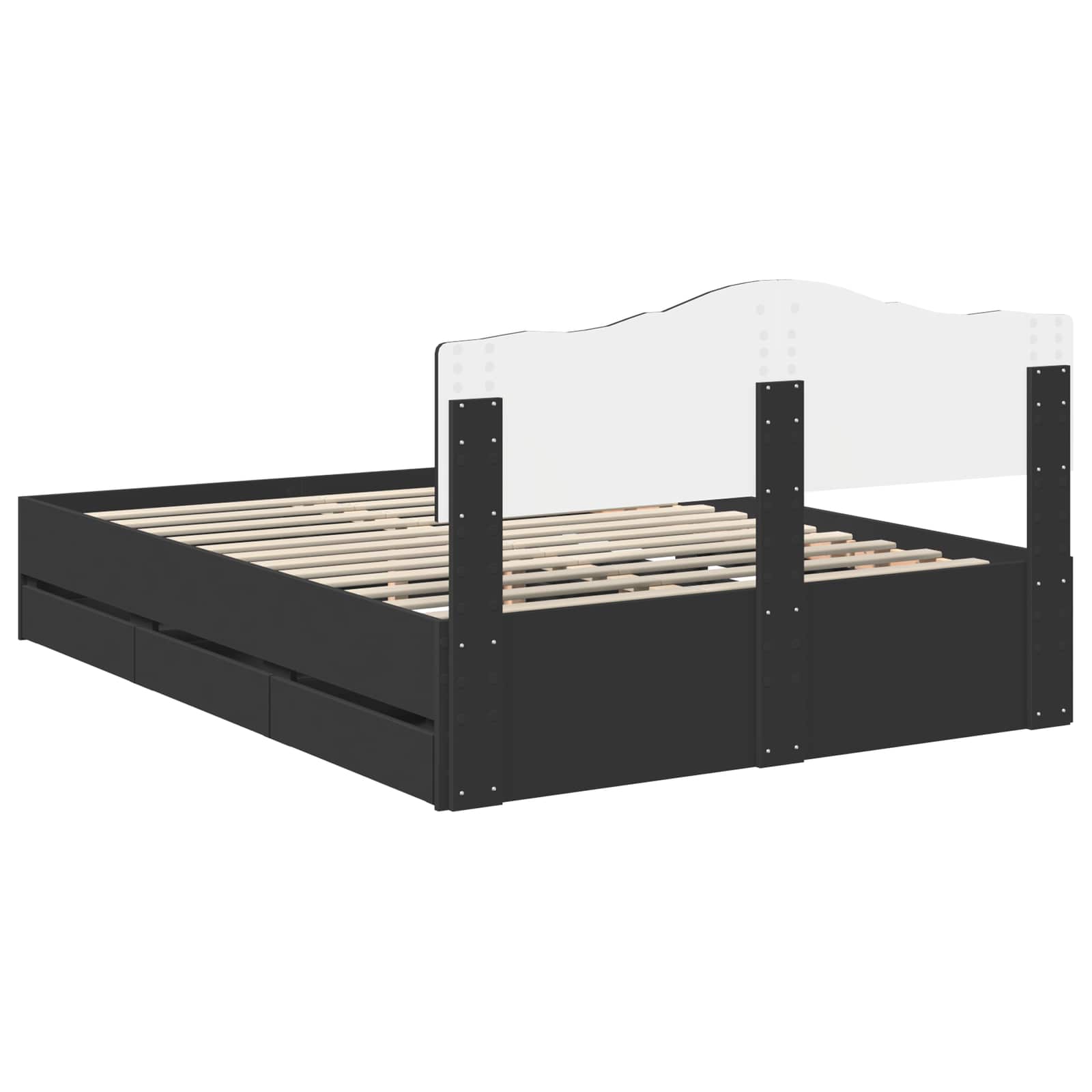 Sängram med låda med huvudgavel Svart 160 x 200 cm Ingenjörsträ