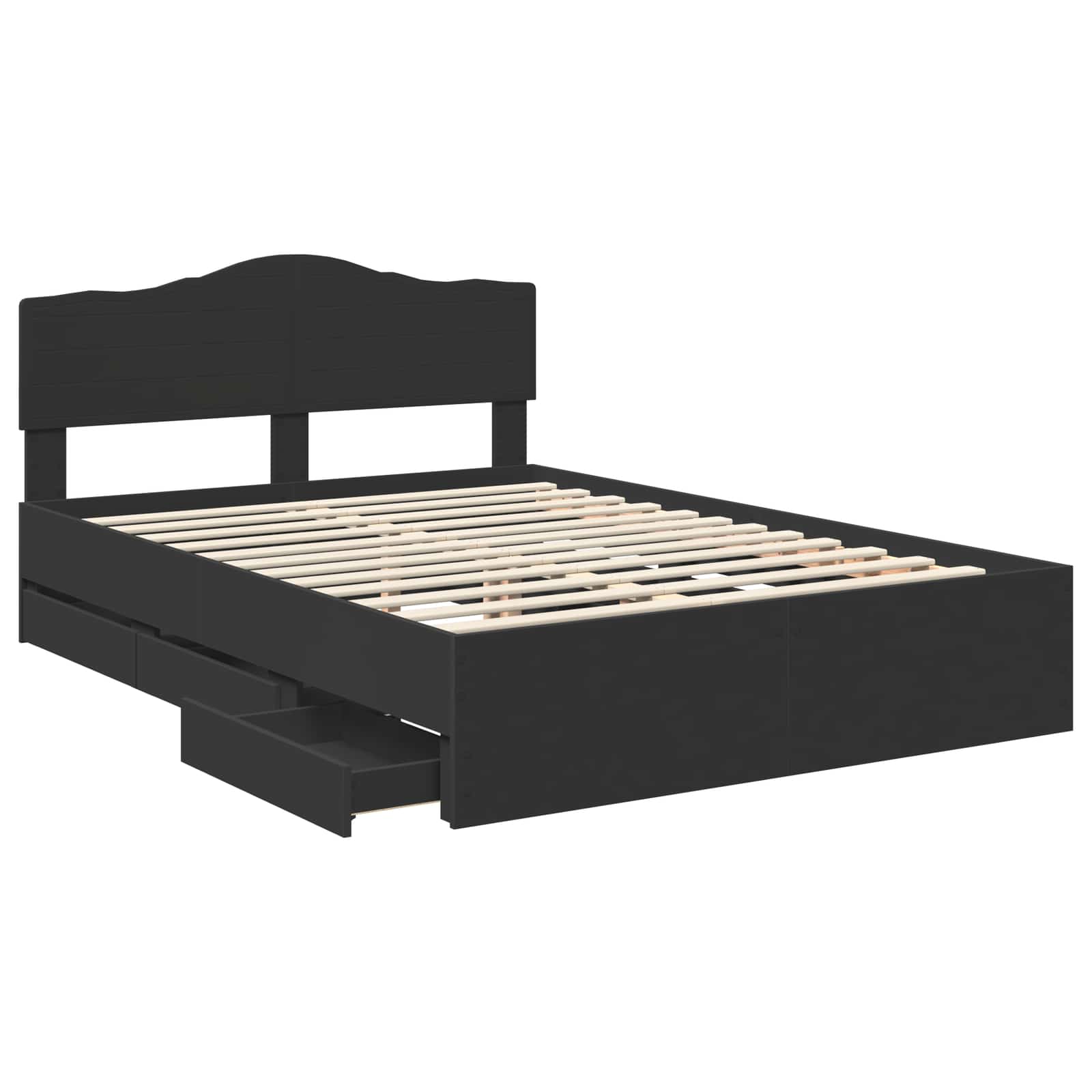 Sängram med låda med huvudgavel Svart 150 x 200 cm Ingenjörsträ