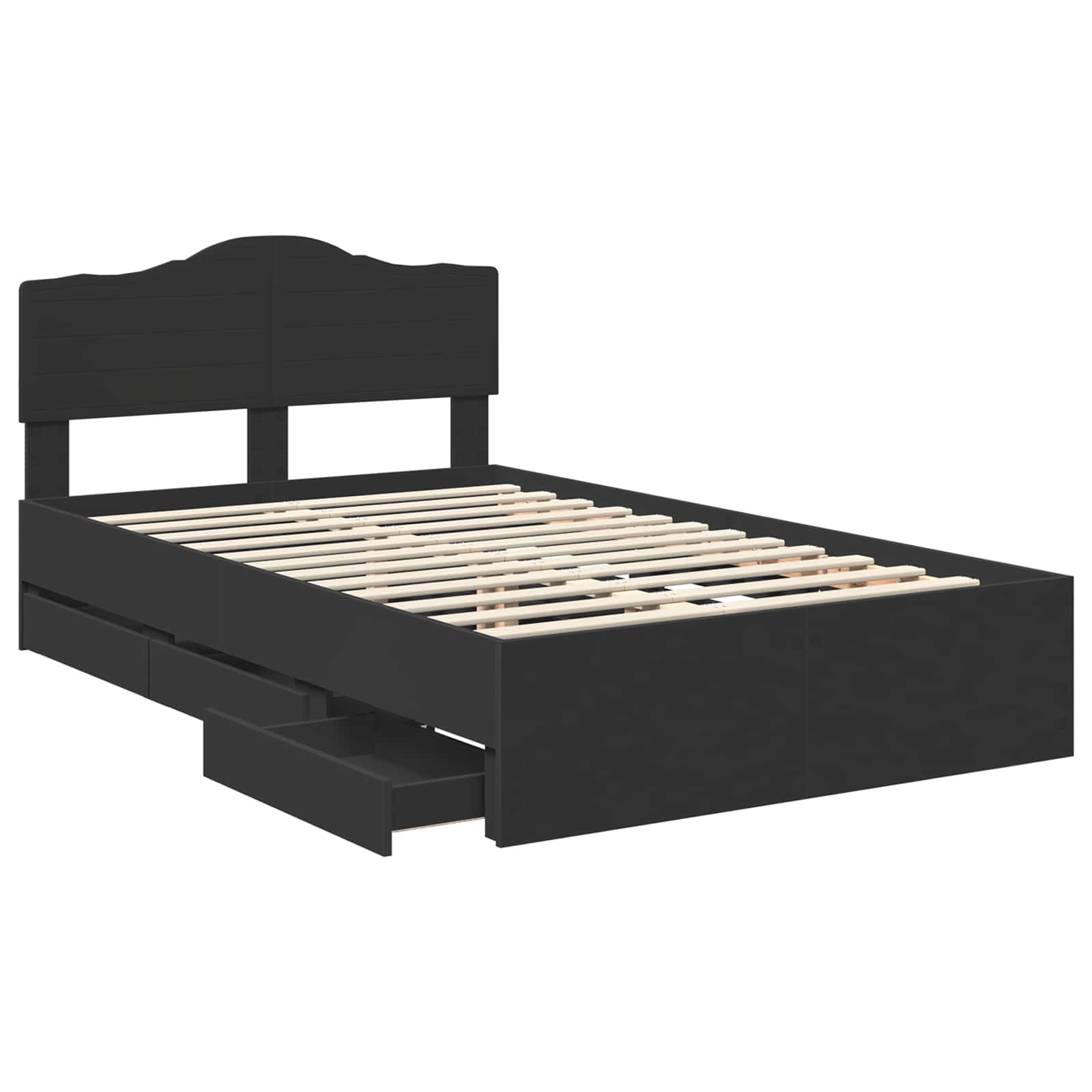 Sängram med låda med huvudgavel Svart 120 x 200 cm Ingenjörsträ