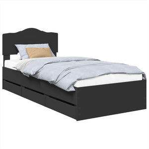 Sängram med låda med huvudgavel Svart 90 x 190 cm Ingenjörsträ