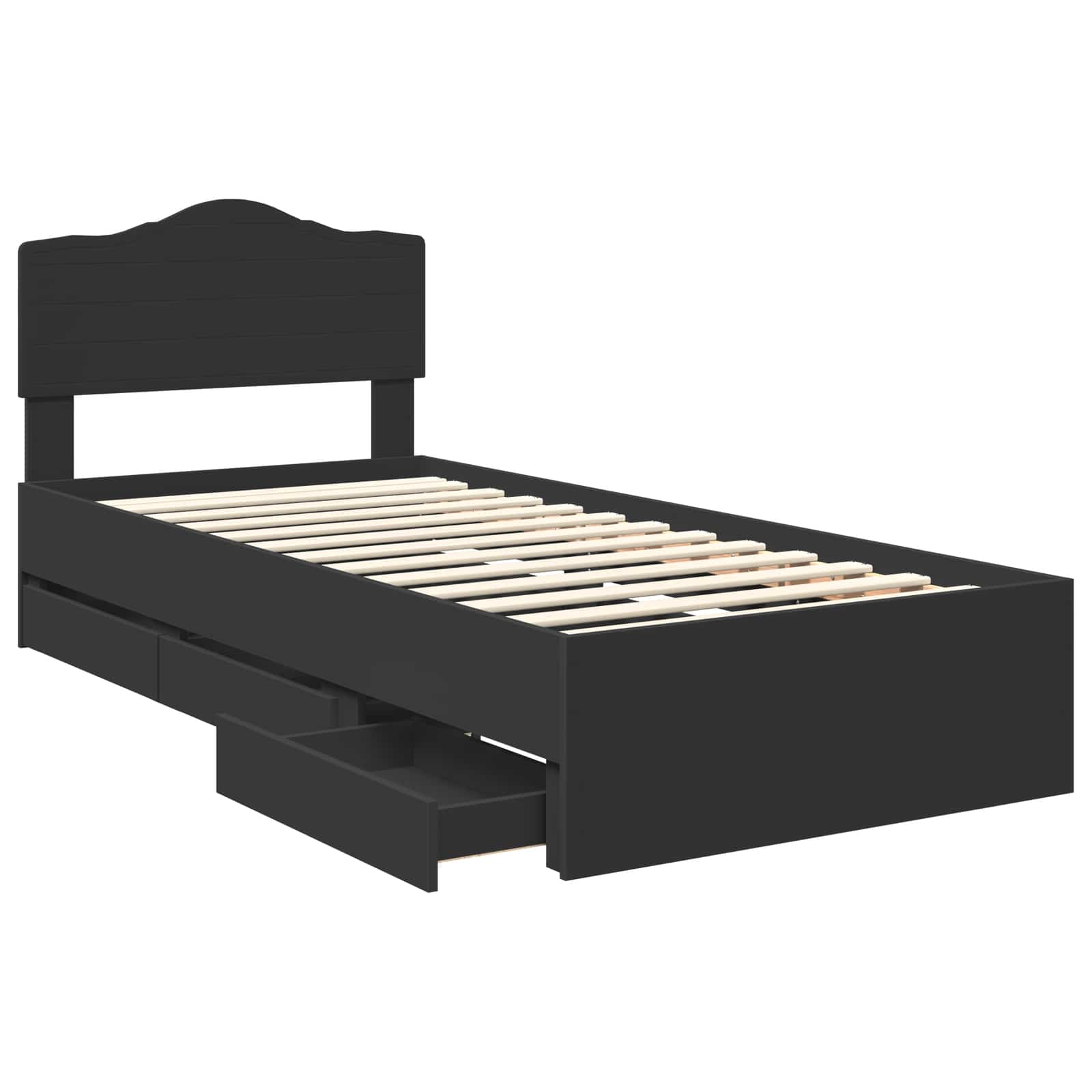 Sängram med låda med huvudgavel Svart 75 x 190 cm Ingenjörsträ