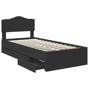 Sängram med låda med huvudgavel Svart 75 x 190 cm Ingenjörsträ