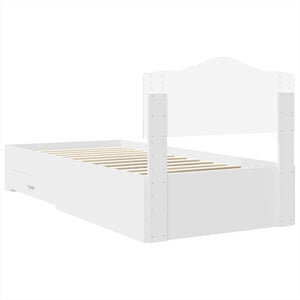 Sängram med huvudgavel med låda Vit 90 x 190 cm Konstruerat trä