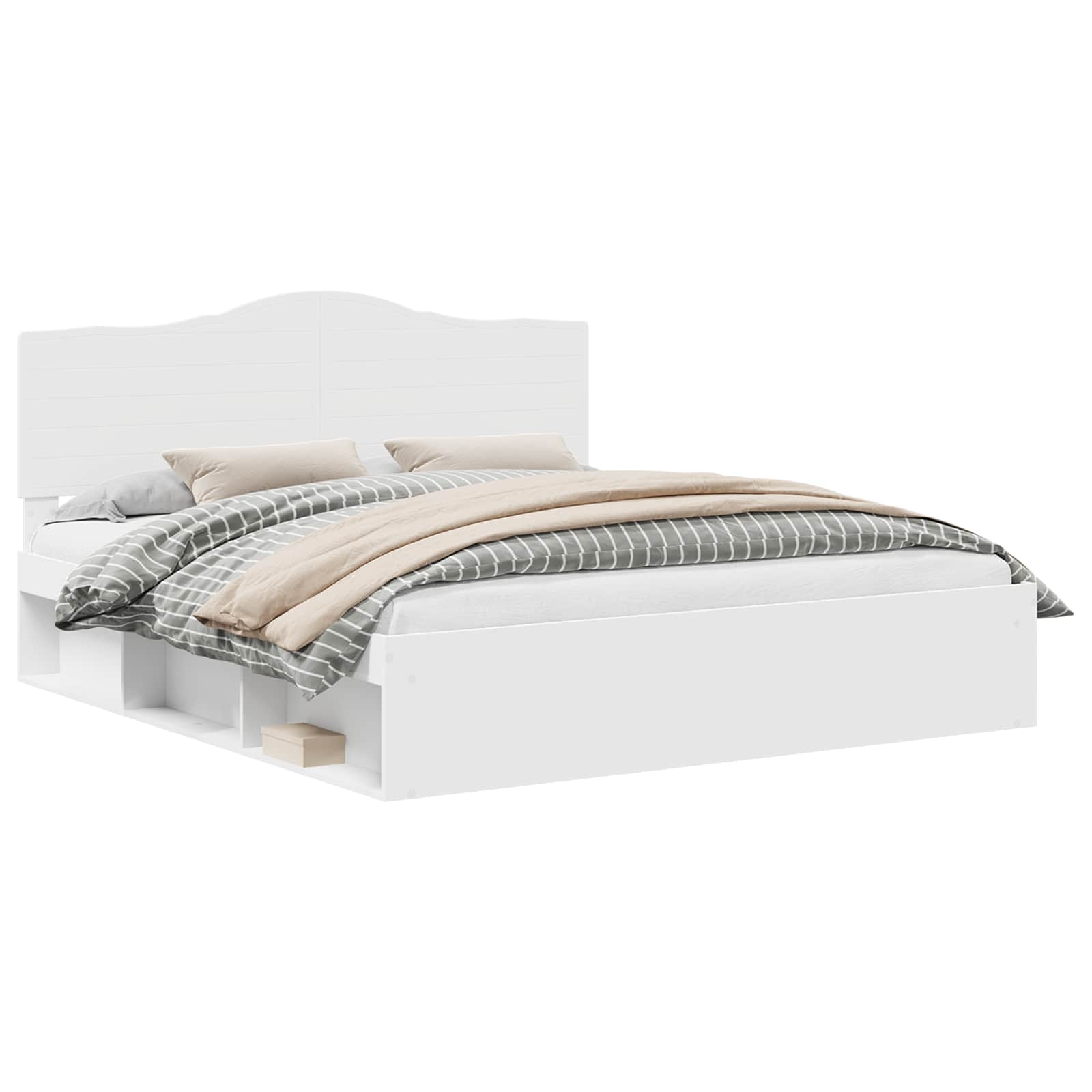 Sängram med huvudgavel Vit 200 x 200 cm Massiv furu