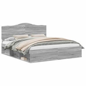 Sängram med huvudgavel Grå Sonoma 200 x 200 cm Massiv furu