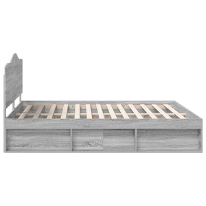 Sängram med huvudgavel Grå Sonoma 200 x 200 cm Massiv furu