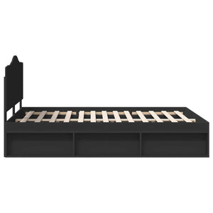 Sängram med huvudgavel Svart 160 x 200 cm Massiv furu