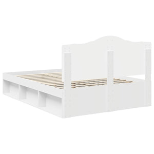 Sängram med huvudgavel Vit 150 x 200 cm Massiv furu