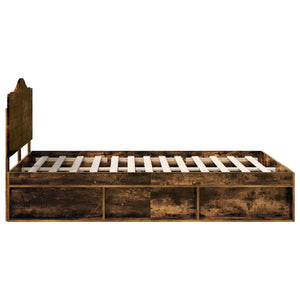 Sängram med huvudgavel Rökt ek 150 x 200 cm Massiv furu