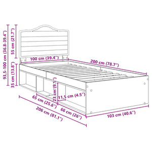 Sängram med huvudgavel Betonggrå 100 x 200 cm Massiv furu