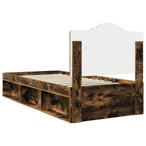 Sängram med huvudgavel Rökt ek 100 x 200 cm Massiv furu