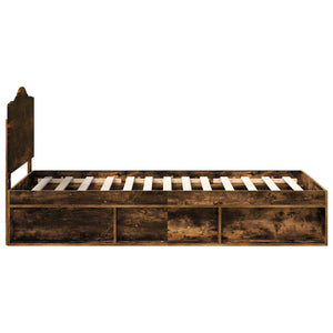 Sängram med huvudgavel Rökt ek 90 x 200 cm Massiv furu