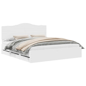 Sängram med låda med huvudgavel Vit 200 x 200 cm Ingenjörsträ