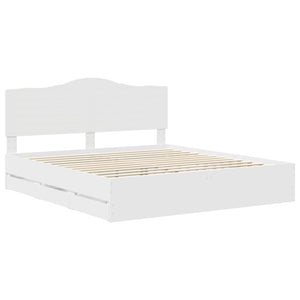Sängram med låda med huvudgavel Vit 200 x 200 cm Ingenjörsträ