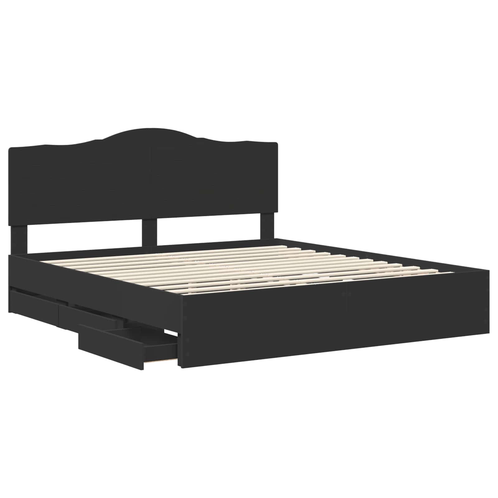 Sängram med låda med huvudgavel Svart 180 x 200 cm Ingenjörsträ