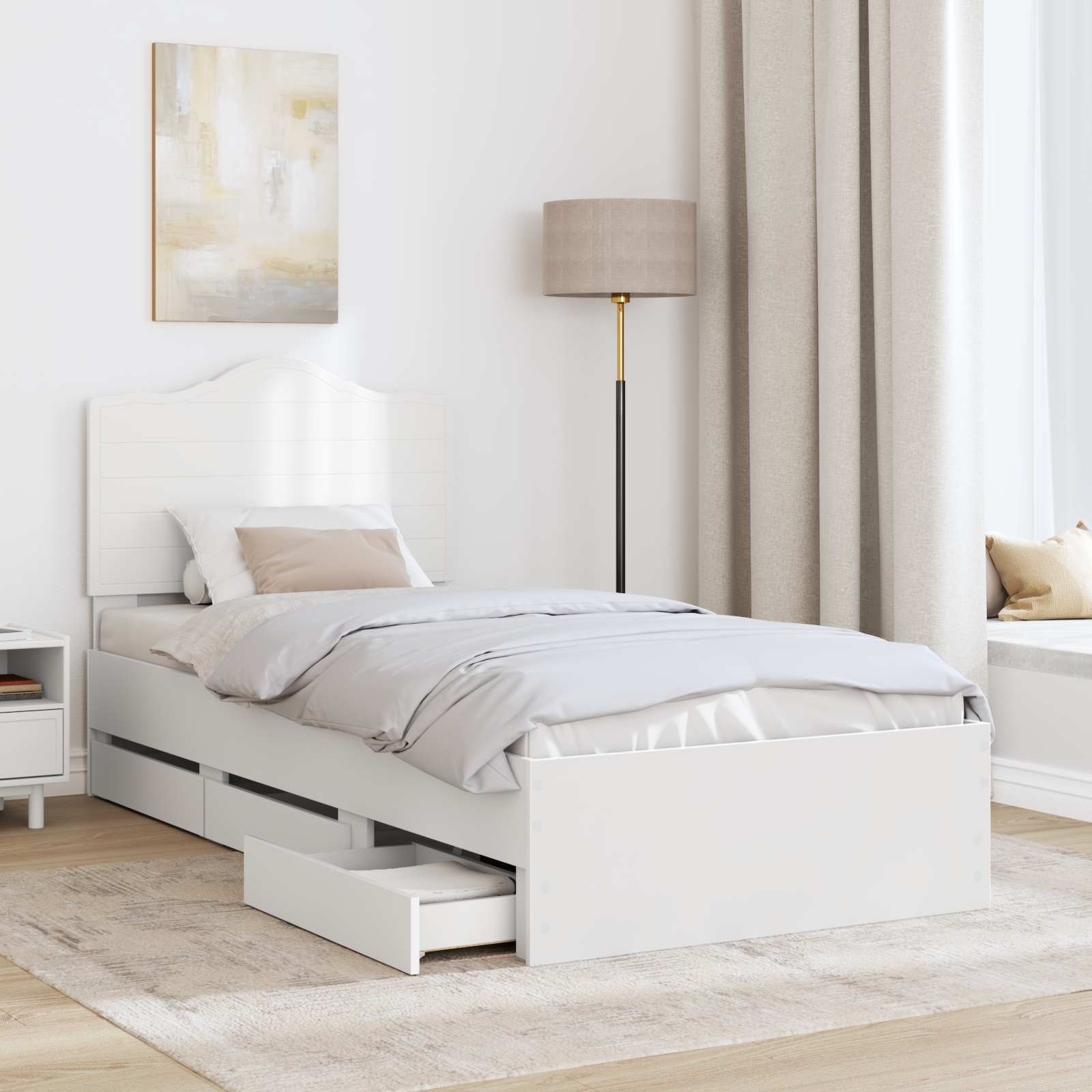 Sängram med låda med huvudgavel Vit 98,5 x 200 cm Ingenjörsträ