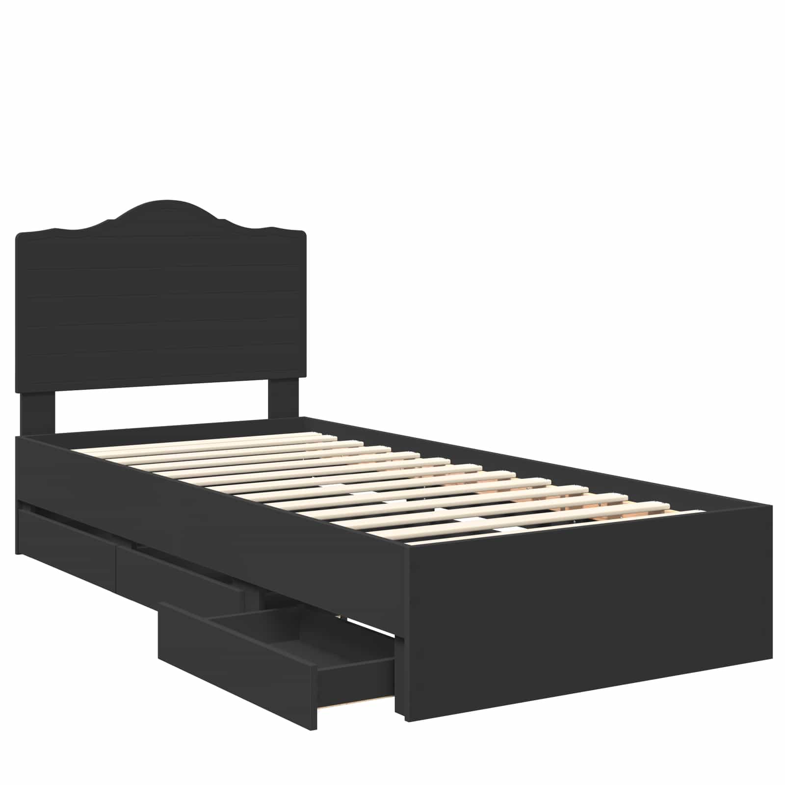Sängram med låda med huvudgavel Svart 100 x 200 cm Ingenjörsträ