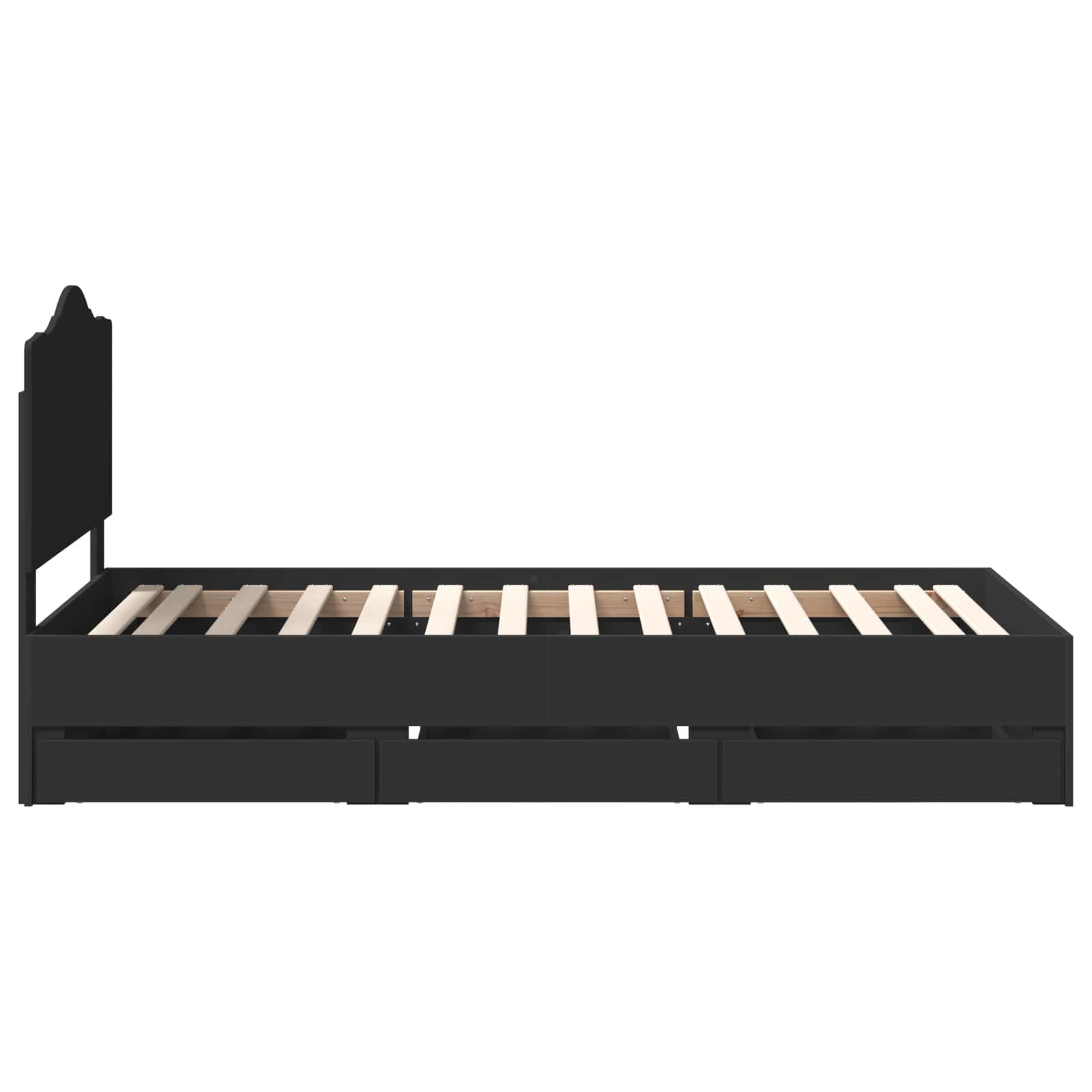 Sängram med låda med huvudgavel Svart 100 x 200 cm Ingenjörsträ