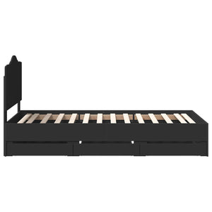 Sängram med låda med huvudgavel Svart 100 x 200 cm Ingenjörsträ