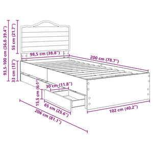 Sängram med låda med huvudgavel Svart 100 x 200 cm Ingenjörsträ