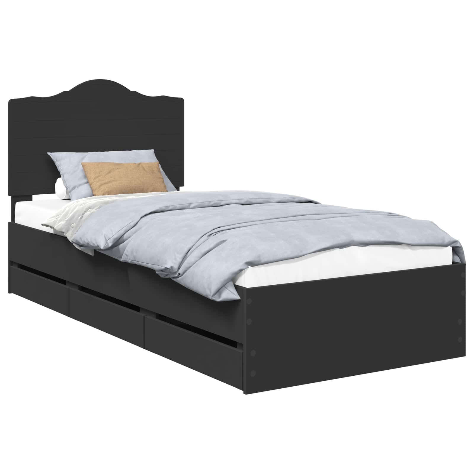 Sängram med låda med huvudgavel Svart 90 x 200 cm Ingenjörsträ