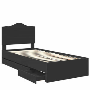 Sängram med låda med huvudgavel Svart 75 x 190 cm Ingenjörsträ