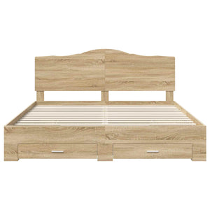 Sängram med huvudgavel Sonoma-ek 200 x 200 cm Konstruerat trä