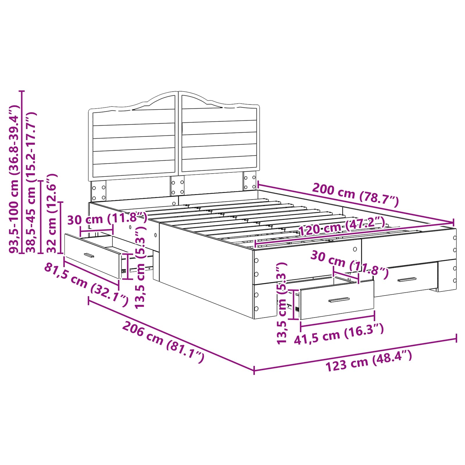 Sängram med huvudgavel Rökt ek 120 x 200 cm Konstruerat trä