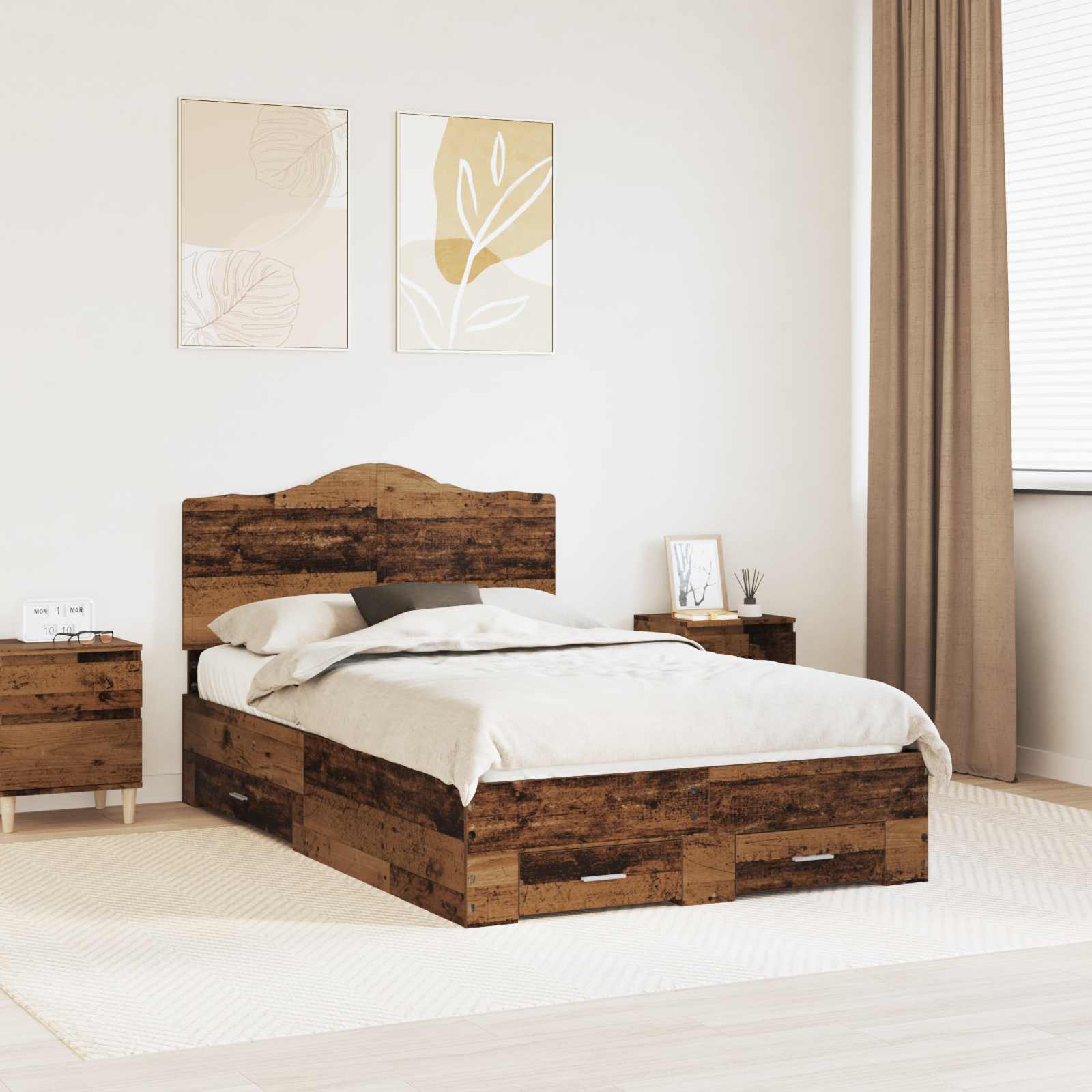 Sängram med huvudgavel Gammalt trä 120 x 190 cm Konstruerat trä