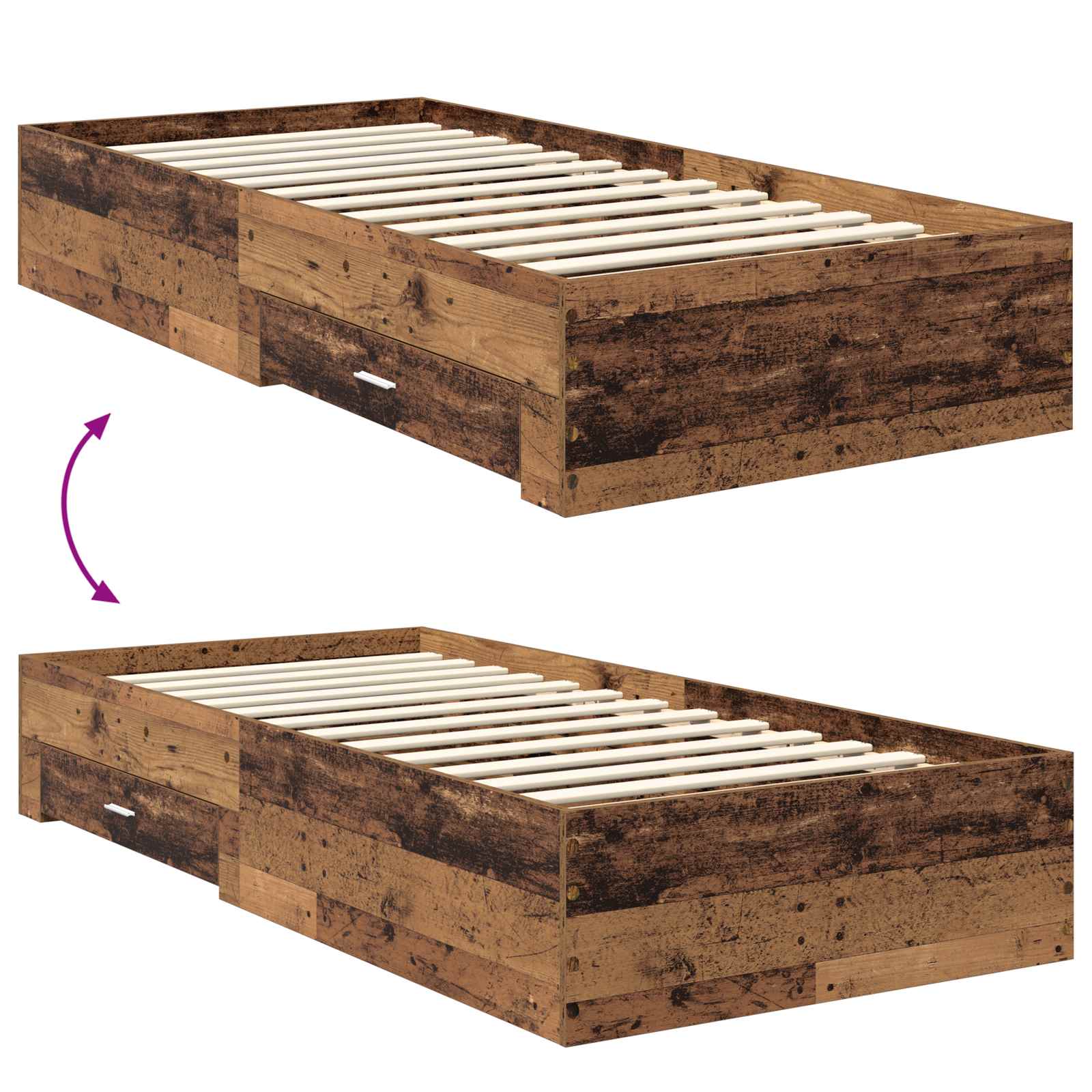 Sängram med huvudgavel Gammalt trä 90 x 190 cm Konstruerat trä