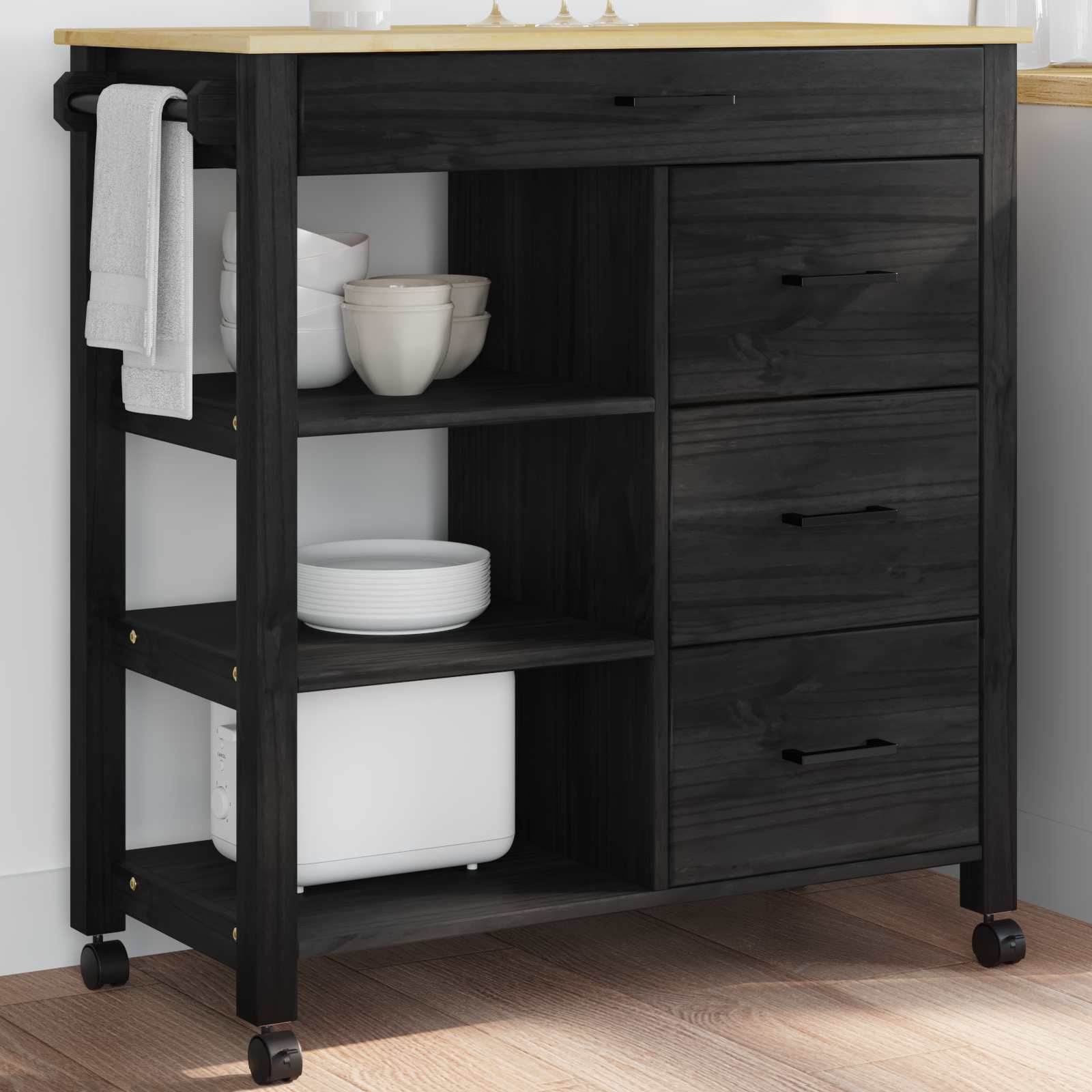 Köksvagn Svart 84 x 40 x 88,5 cm