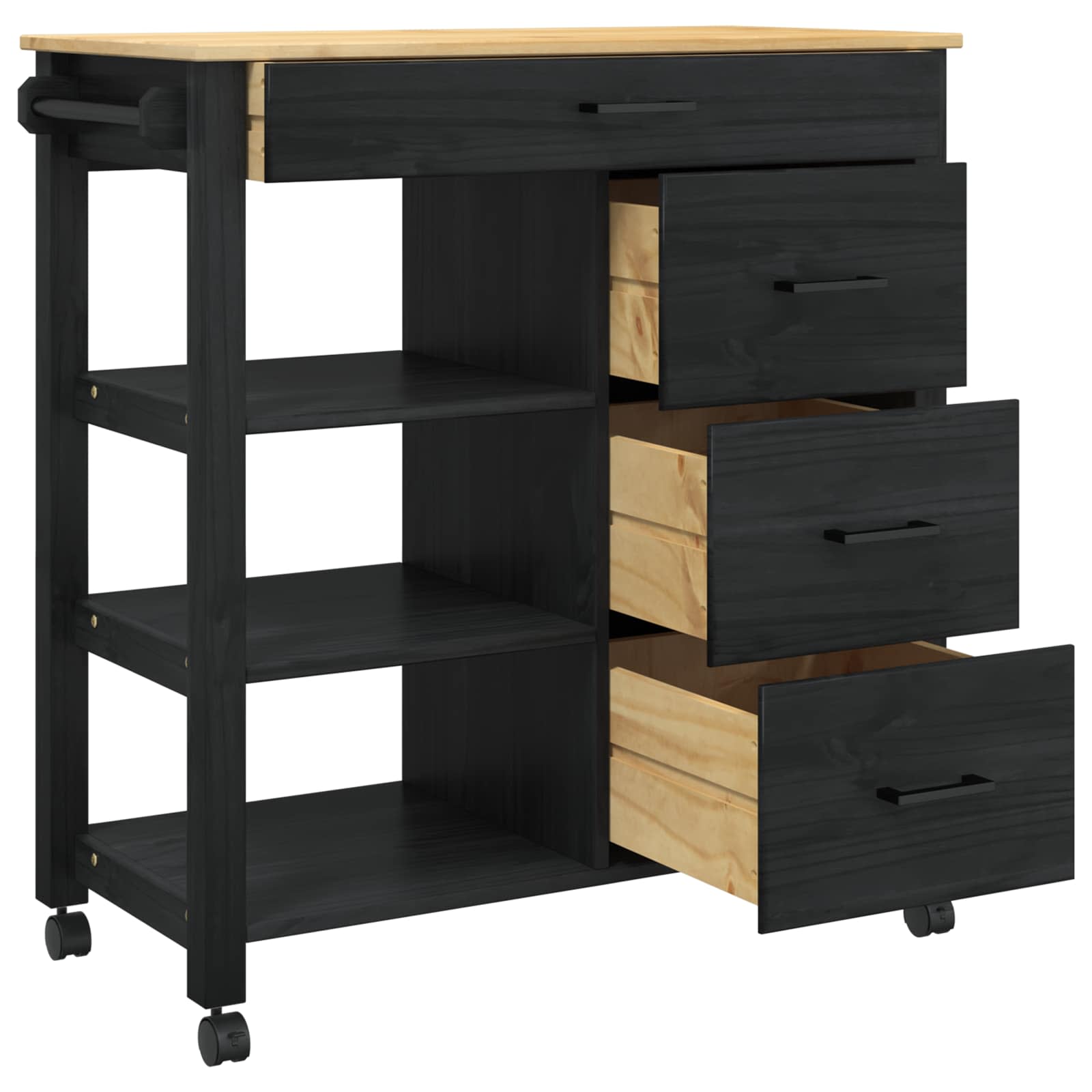 Köksvagn Svart 84 x 40 x 88,5 cm