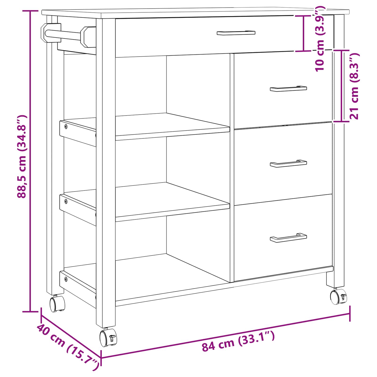 Köksvagn Svart 84 x 40 x 88,5 cm