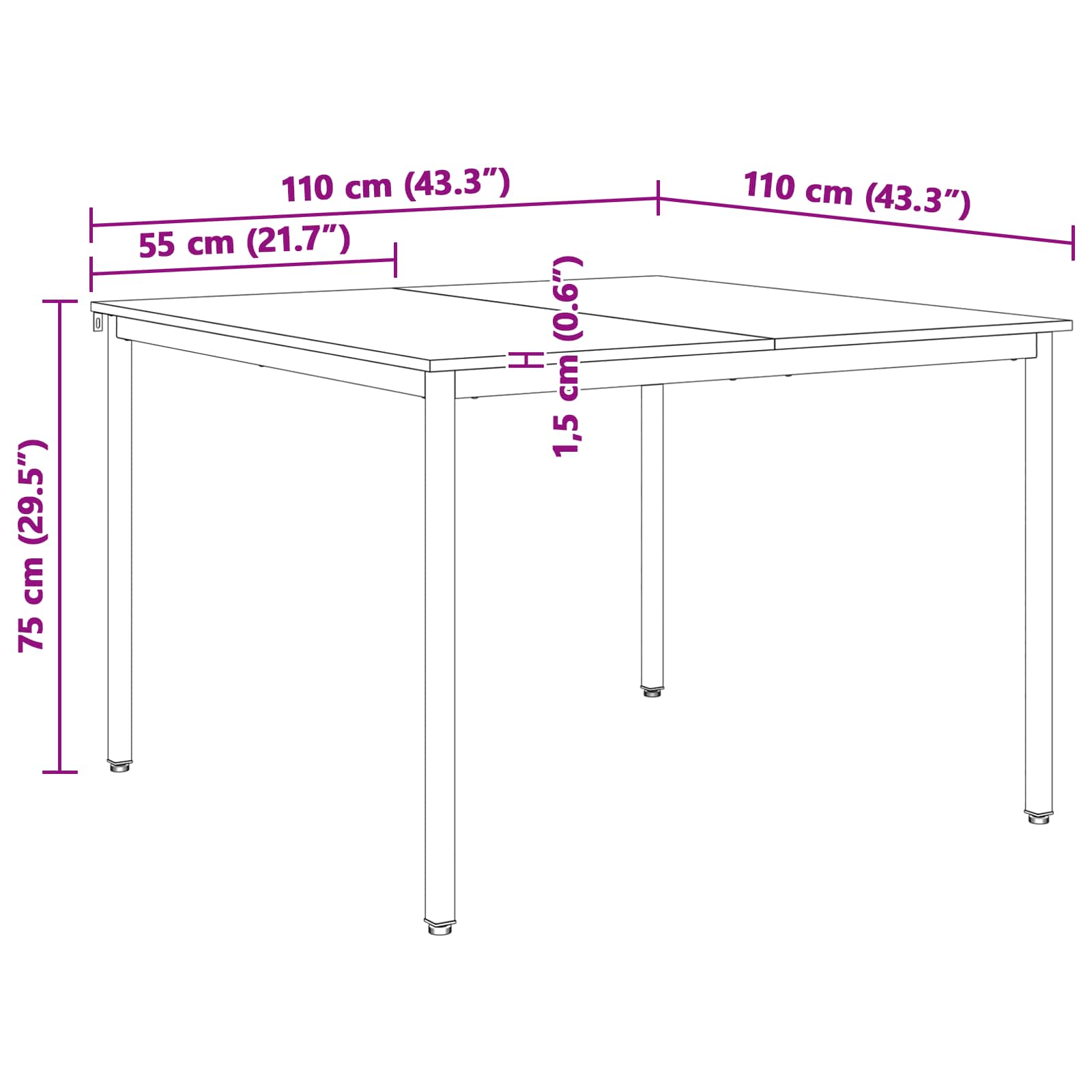 Matbord Vit 110 x 110 x 75 cm Massiv furu