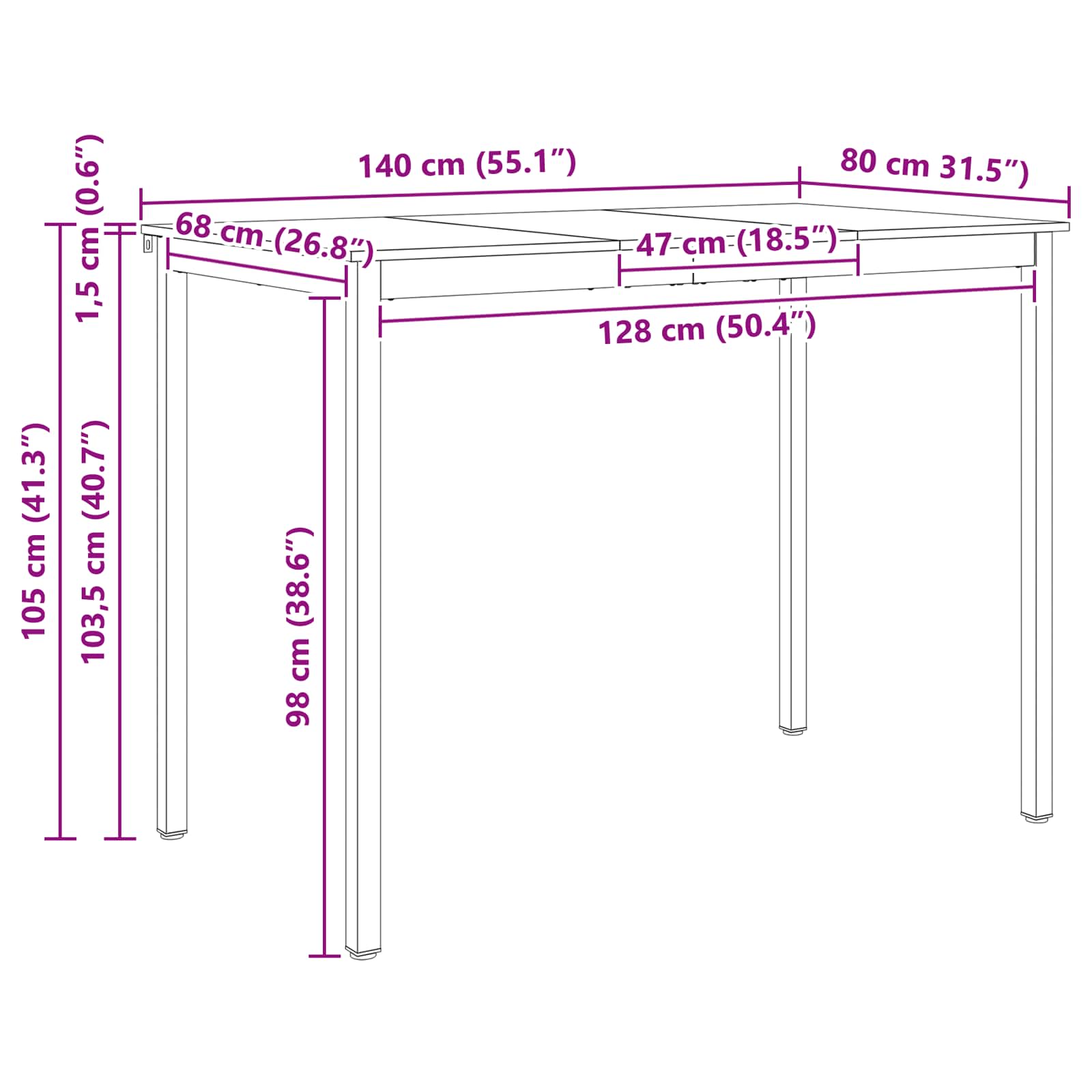 Barbord Naturfärg 110 x 55 x 105 cm Massiv furu