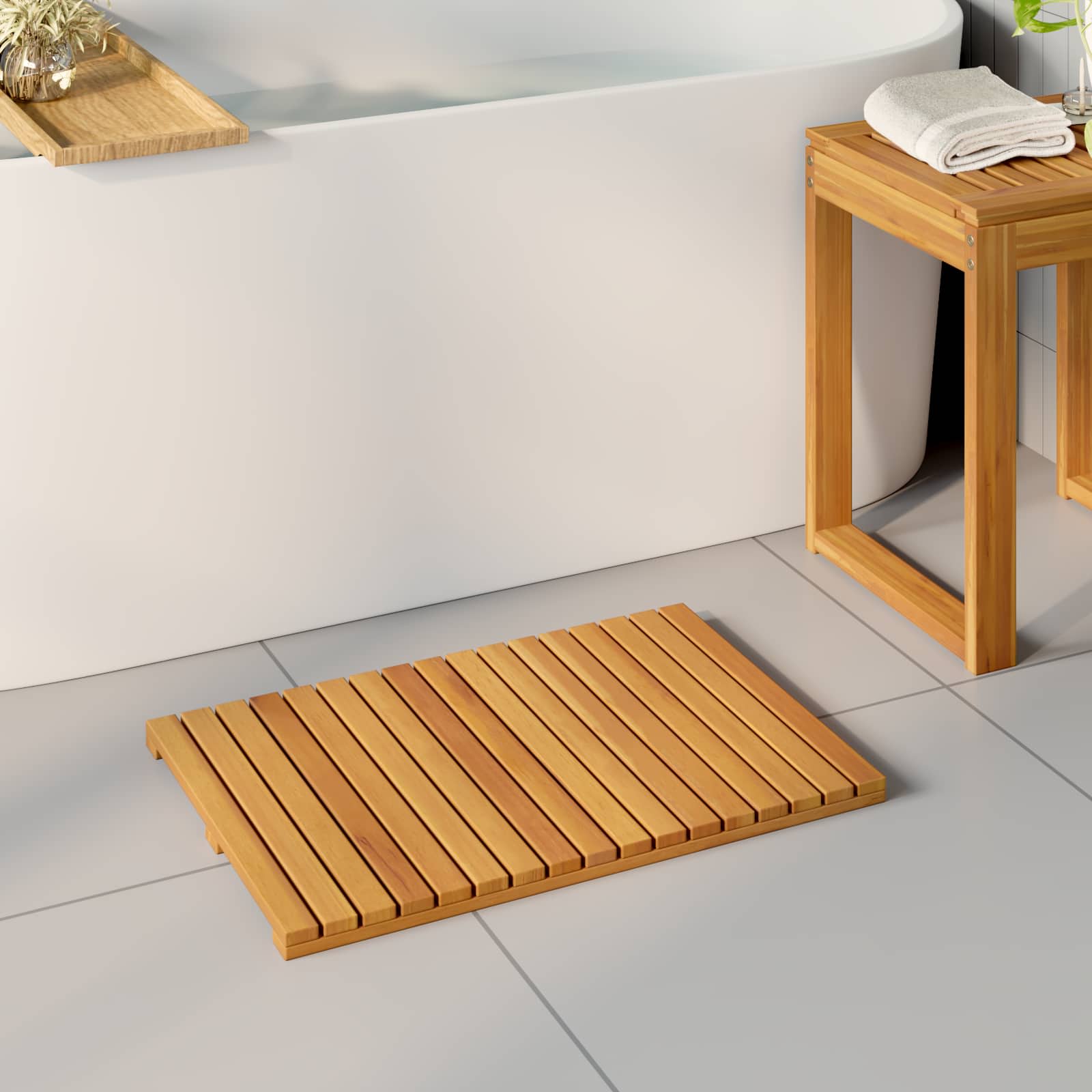 Badmatta 2 st Naturlig 60 x 40 cm Massivt Akaciaträ