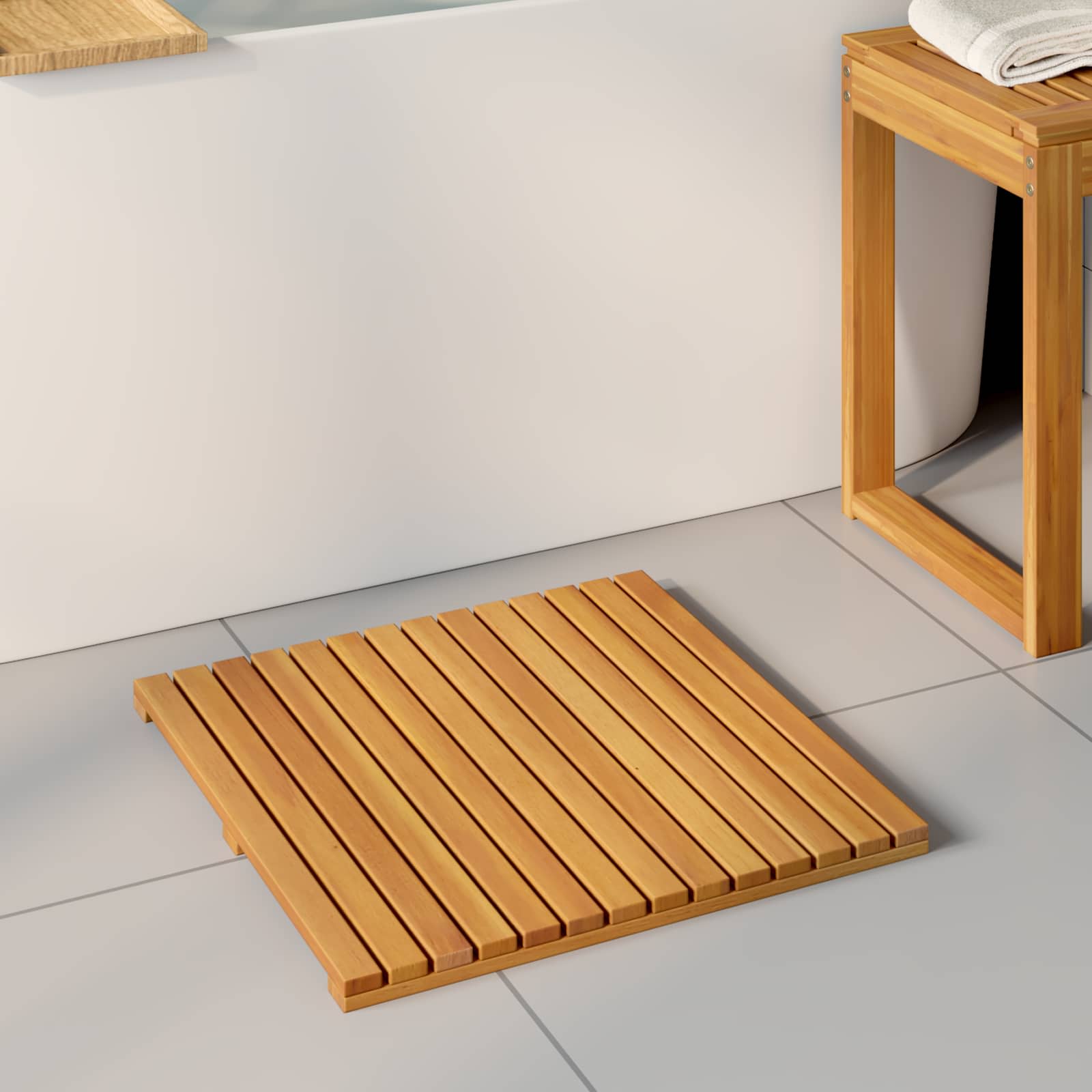 Badmatta 2 st Naturlig 50 x 50 cm Massivt Akaciaträ