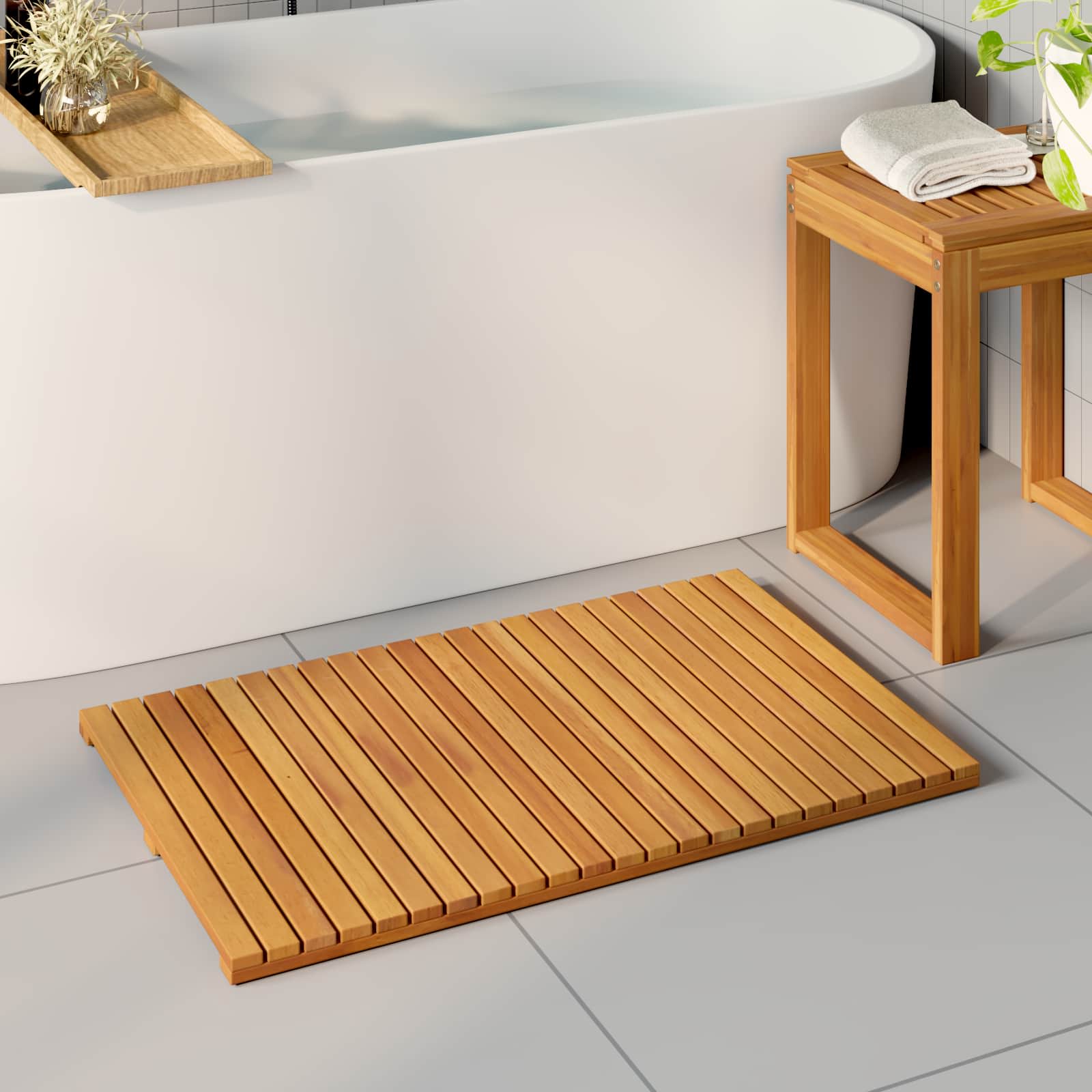 Badmatta Naturlig 80 x 50 cm Massivt Akaciaträ