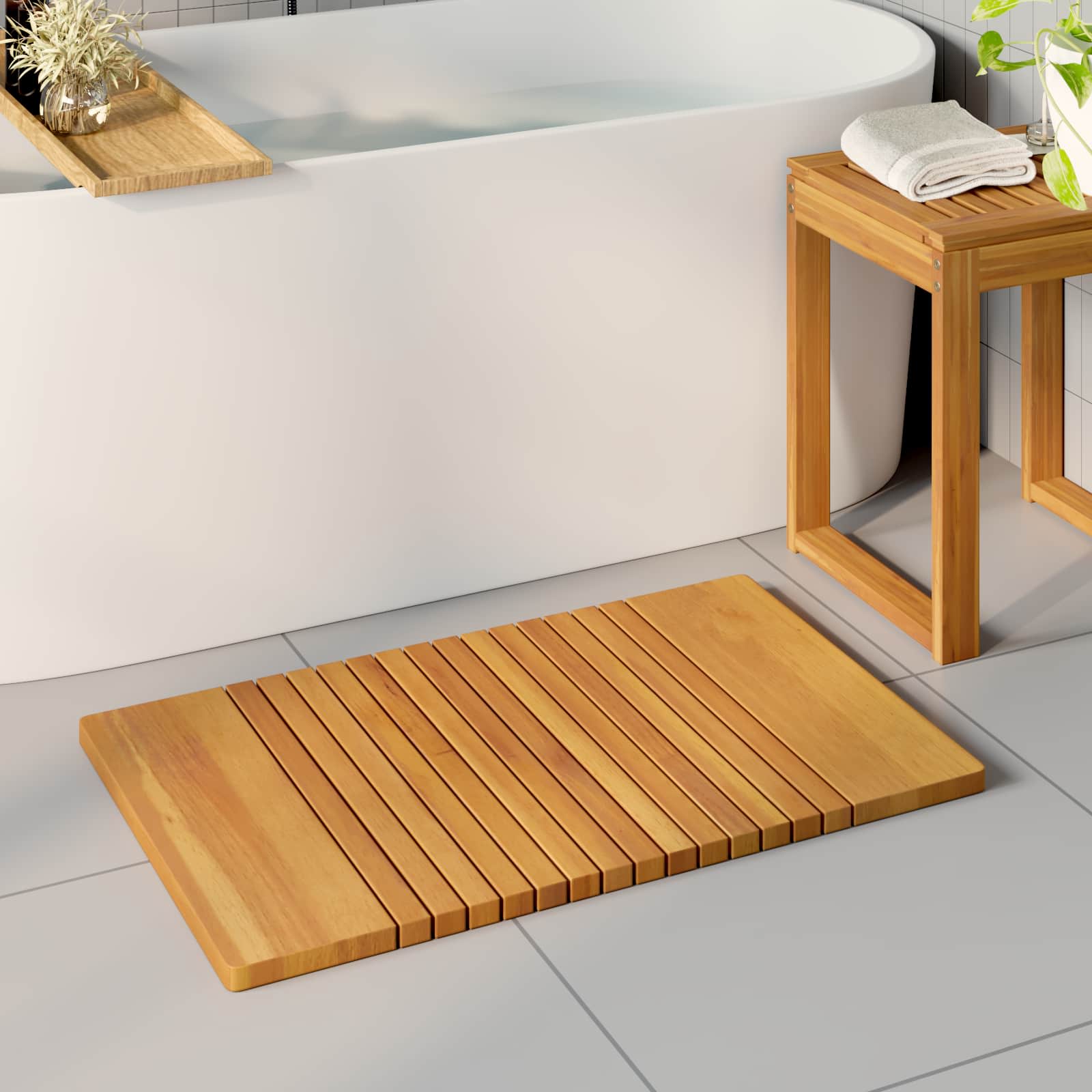 Badmatta Naturlig 81 x 50 cm Massivt Akaciaträ