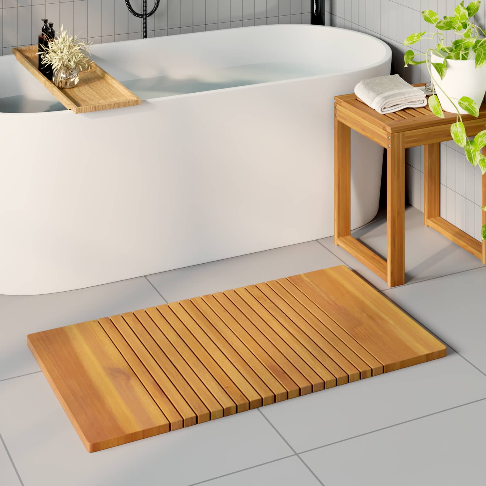 Badmatta Naturlig 100 x 55 cm Massivt Akaciaträ