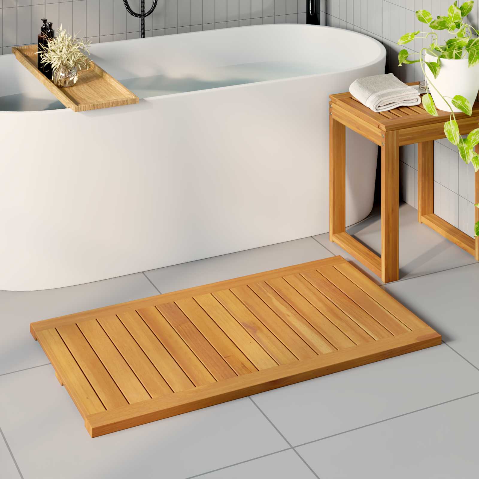 Badmatta Naturlig 100 x 55 cm Massivt Akaciaträ