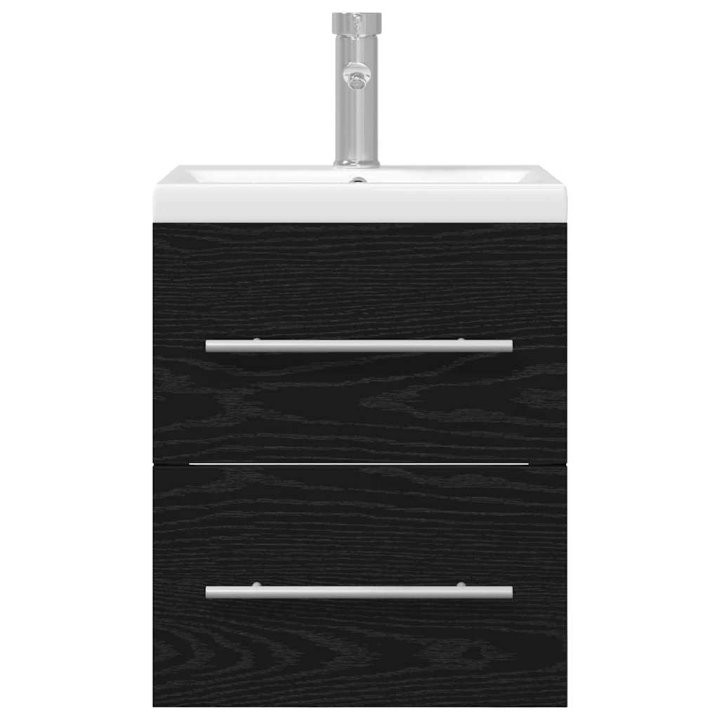 Badrumsskåp med handfat med låda Svart Ek 41 x 38,5 x 48 cm