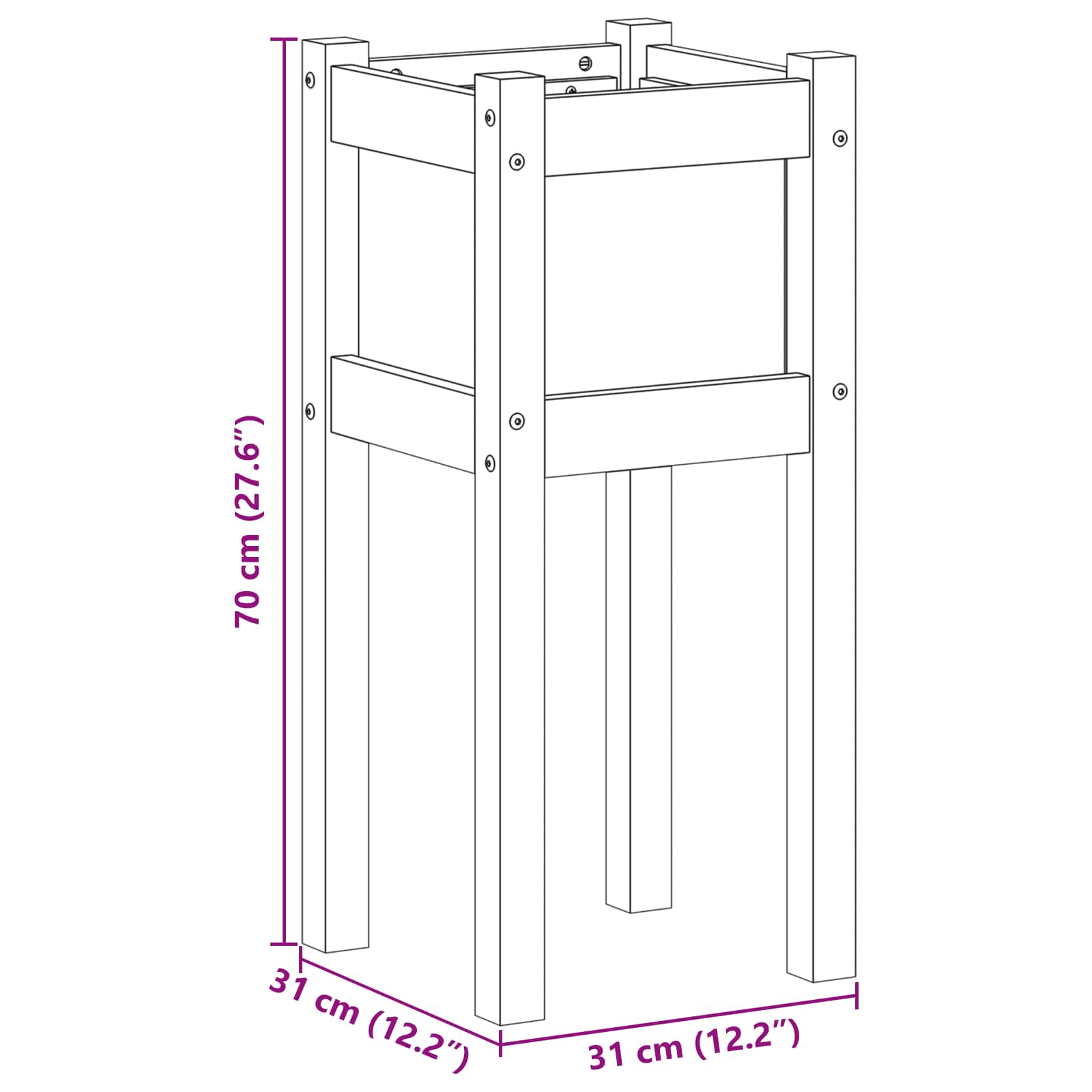 Trädgårdsplanterare Natur 31 x 31 x 70 cm Massiv furu