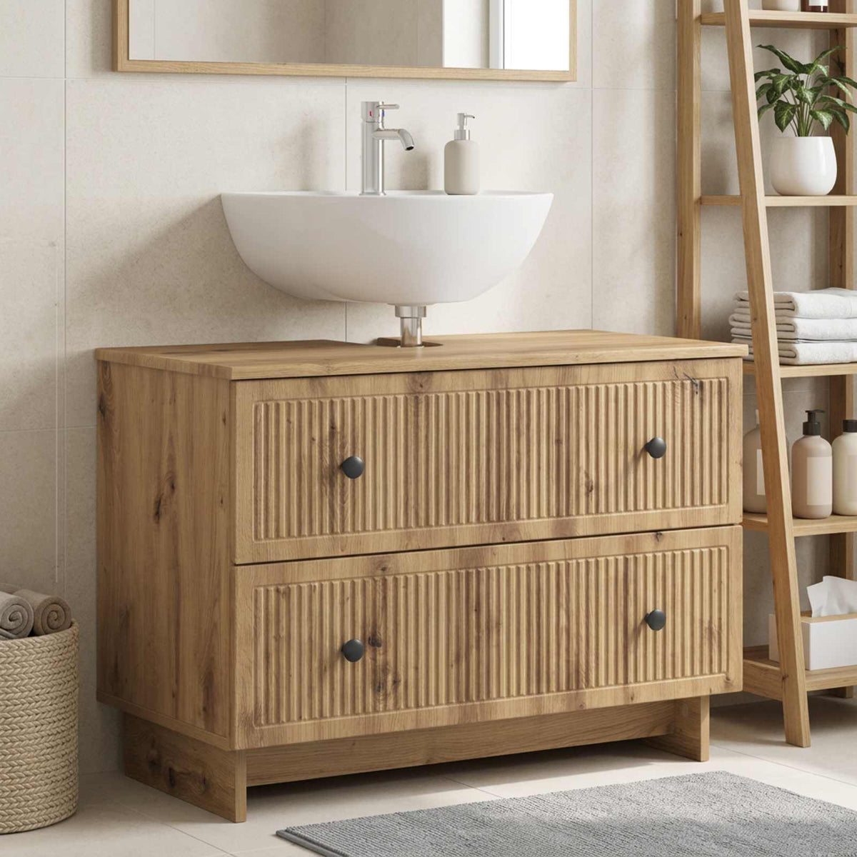 Badrumsskåp med handfat EDE Artisan-ek 82 x 41 x 59 cm
